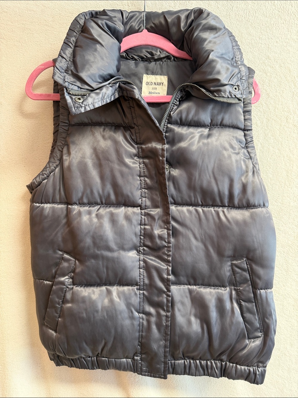 Old Navy Charcoal Puffer Vest with Stand Collar